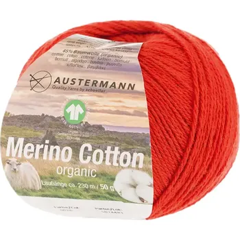 Příze Austermann Merino Cotton 26 Jasně červená (Organická příze Merino Cotton Paprika)