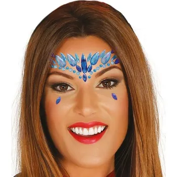 Karnevalový doplněk Nalepovací kamínky na obličej Blue