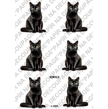 Umělecký papír Rýžový a soft papír na decoupage - Kočka černá - KB03553 Materiál: Soft, Rozměr: A4