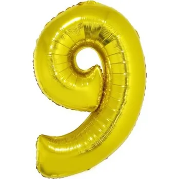 Balónek Foliový balónek číslo 9 zlatý 102 cm