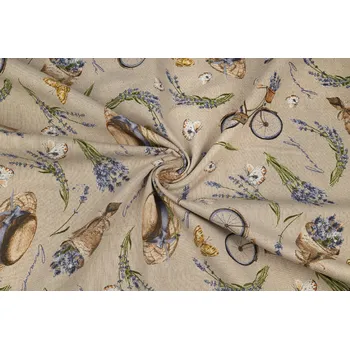 Bavlna režná levandule a motýli