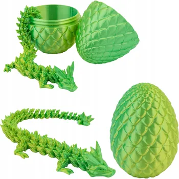 Figurka Drak Křišťálový 3D tisk kloubový pohyblivý v sadě s VEJCEM ŽLUTOZELENÝ