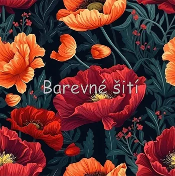 Úplet, Rozkvetlé oranžovočervené květy (E) (Top kvalitní úplet Bella digitisk)