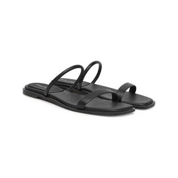 Dámské pantofle Nazouváky Calvin Klein Flat Sandal Squared 2-Bar Lth HW0HW02532 Černá 38