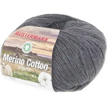 Příze Austermann Merino Cotton 18 Grafitová (Organická příze Merino Cotton Dunkelgrau)