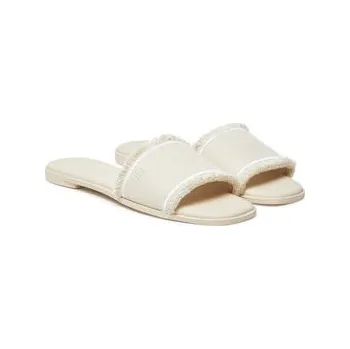 Dámské pantofle Nazouváky Tommy Hilfiger Fringe Canvas Flat Sandal FW0FW08908 Béžová 36