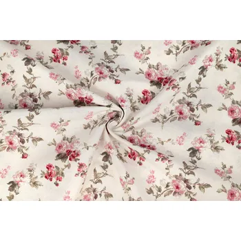 Bavlna režná růžové růžičky na smetanové