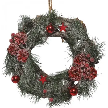 Vánoční dekorace Vánoční věnec z větviček s červenými ozdobami 30cm
