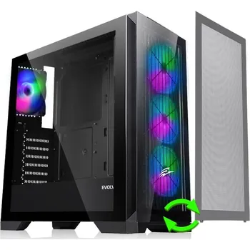 PC skříň EVOLVEO Ptero Q2+, 2x čelní panel - sklo /mřížka, case ATX, černá, 4x ARGB Ventilátor