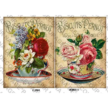 Umělecký papír Rýžový a soft papír na decoupage - Květiny, nápis, vintage - KB03568 Materiál: Rýžový papír, Rozměr: A4