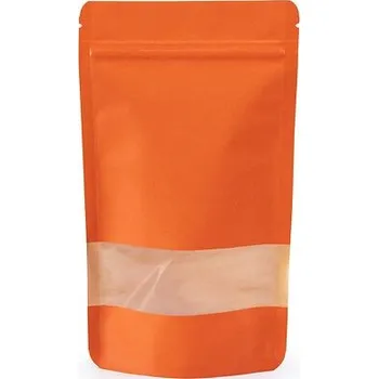 Doypack ZIP | oranžový kraft papír s okénkem obsah 250ml (110 × 185 + 65mm)