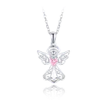 MINET Stříbrný náhrdelník anděl s růžovým zirkonem