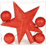 Vánoční ozdoba hvězda na špičku 19cm a 4ks koule červené