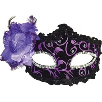 Karnevalová maska Škraboška benátská maska s růží fialová