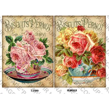 Umělecký papír Rýžový a soft papír na decoupage - Květiny, nápis, vintage - KB03569 Materiál: Soft, Rozměr: A4