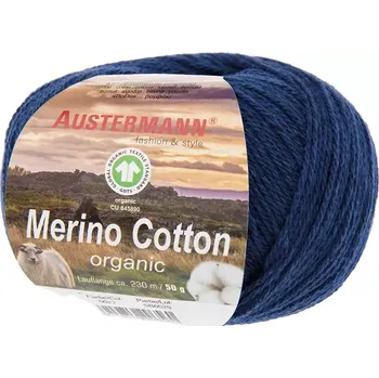 Příze Austermann Merino Cotton 22 Modrá (Organická příze Merino Cotton Indigo)