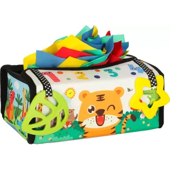 Hračka pro nejmenší Třídicí box s kapesníky senzorická podložka Montessori 2v1 (KX3193)