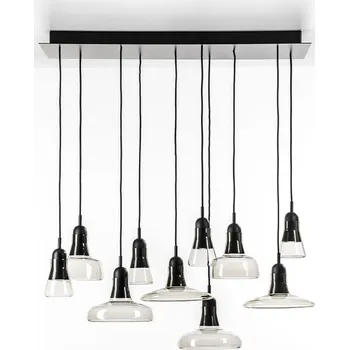 Brokis Impozantní závěsné svítidlo s mnoha zdroji světla Shadows Set Rectangular Canopy Large Barva skla: Šedá kouřová lesklá, Povrch montury: Ořech americký - voskovaný, Povrch rozety: Černý matný komaxit PC00921_043