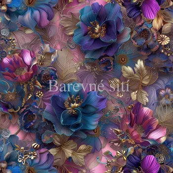 Úplet, Fialovomodré květy se zlatými prvky (E) (Top kvalitní úplet Bella digitisk)