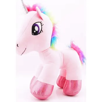 plyšák Plyšový Jednorožec s duhovou hřívou růžový 32cm