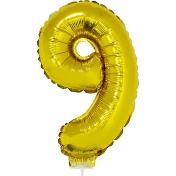 Balónek Foliový balónek číslo 9 zlatý 41cm + tyčka