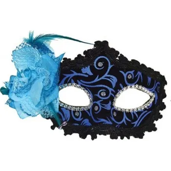 Karnevalová maska Škraboška benátská maska s růží modrá