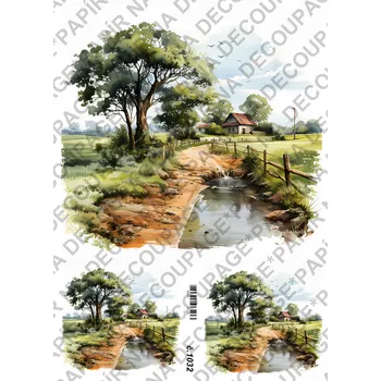 Umělecký papír Rýžový a soft papír na decoupage - Krajinka - KB01032 Materiál: Soft, Rozměr: A4