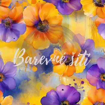 Úplet, Žlutooranžové a fialové květy (E) (Top kvalitní úplet Bella digitisk)