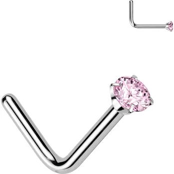 Piercing Atreya titanový piercing do nosu ve tvaru L se zirkonem Keira Barva: Růžová, Velikost: 0,8 mm, Velikost koncovky: 2 mm