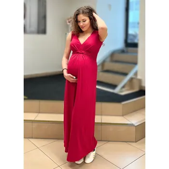 Těhotenské šaty Mama L'amour Elegantní těhotenské a kojící šaty s předním uzlem 3v1 Jo magenta MAXI Velikost: S