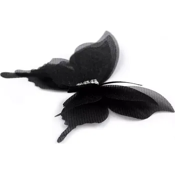 Motýl s broušenými kamínky Černý (Motýl s broušenými kamínky k našití a nalepení, třívrstvý 3D)