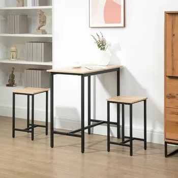 Jídelní set 3dílný jídelní set 80x50x85 cm | černý + přírodní