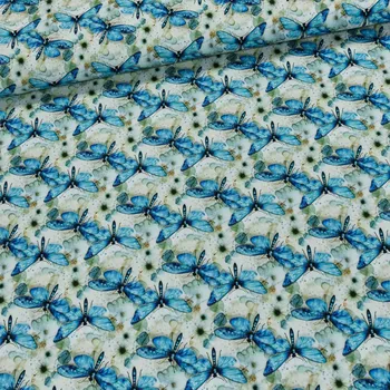 Bavlněný úplet 6-03225, modré vážky, š.140cm (látka v metráži)