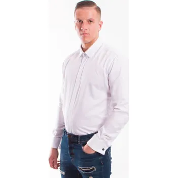 Pánská košile Luxusní pánská bílá lesklá košile s manžetovými knoflíčky SLIM FIT STŘIH VS-PK-1712, VELIKOST 4XL