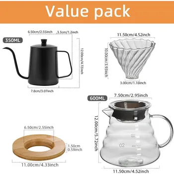 Kávovar Skleněný překapávač na kávu bez papírového filtru | skleněná konvice - styl A 4dílná sada