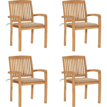 Stohovací zahradní židle s poduškami 4 ks masivní teak Béžová3073213