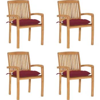 Stohovatelné zahradní židle s poduškami 4 ks masivní teak Červená3073264