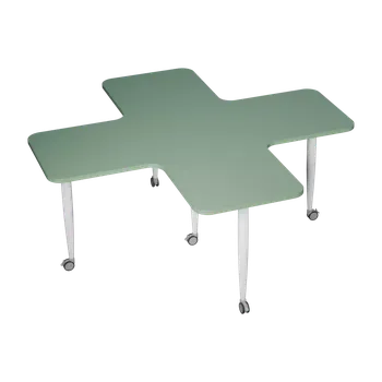 Dílenský stůl PLAYFORM 219 K modulární hravé stoly, mobilní, výška 750 mm, kovová podnož bílá, deska 25 mm, šedo-zelinkavá