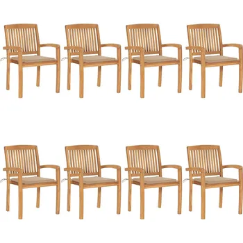 Stohovatelné zahradní židle s poduškami 8 ks masivní teak Béžová3073243