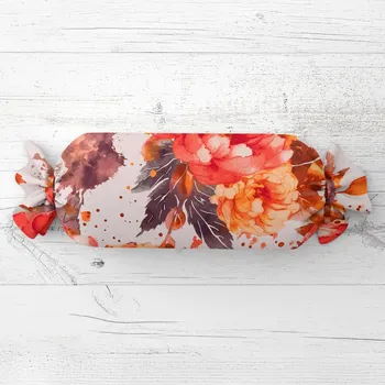 Dekorativní polštářek Polštář válec bonbon Sandra SA-600 Velké červeno-růžovo-oranžové květy pivoňky na bílém 15x40 cm