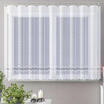 Žakárová záclona BELINDA, ornamenty, vlnky, s bordurou, bílá, výška 140cm (v metráži)