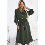 Khaki košilové midi šaty s vázáním v pase 531-5 Velikost: ONE SIZE
