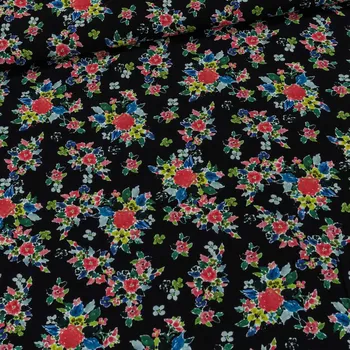Šatovka viskózová 5233-001, červeno-modré květinky na černé, š.138cm (látka v metráži)