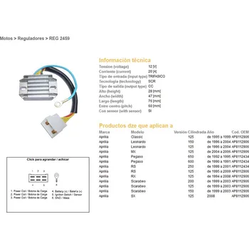 Elektroinstalace pro motocykl DZE regulátor napětí APRILIA PEGASO 600/650 90-95; RS 125/250 95-09; RX 125 94-08; LEOnardo; SCARABEO (ESR087) (DZE regulátor napětí APRILIA PEGASO 600/650 90-95; RS 125/250 95-09; RX 125 94-08; LEOnardo; SCARABEO (ESR087))