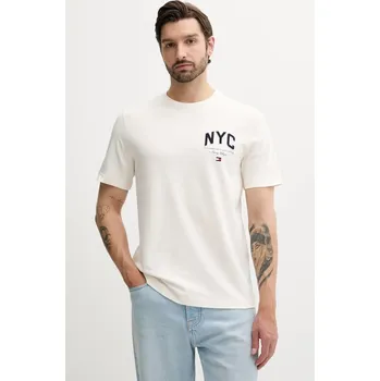 Bavlněné tričko Tommy Hilfiger pánské, béžová barva, s aplikací, MW0MW40427 01X, vel. XXXL