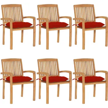 Stohovatelné zahradní židle s poduškami 6 ks masivní teak Červená 3073273