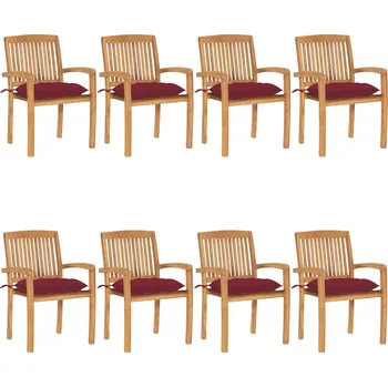 Stohovatelné zahradní židle s poduškami 8 ks masivní teak Červená 3073288