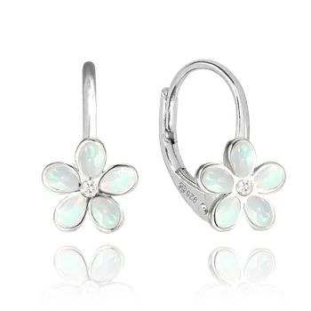 Souprava šperků MINET Třpytivé dětské stříbrné náušnice KYTIČKY s bílými opálky a zirkonem JMAD0043WE01