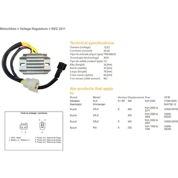 Elektroinstalace pro motocykl DZE regulátor napětí SUZUKI DRZ 400/E/S 00-17 (DR-Z); KAWASAKI KLX 400 04- (32800-29F00, 32800-08D00) (SH572E-12) (ESR105) (DZE regulátor napětí SUZUKI DRZ 400/E/S 00-17 (DR-Z); KAWASAKI KLX 400 04- (32800-29F00, 32800-08D00) (SH572E-12) (ESR105))