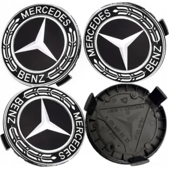 Sada 4ks středových krytek kol 75mm Mercedes černá